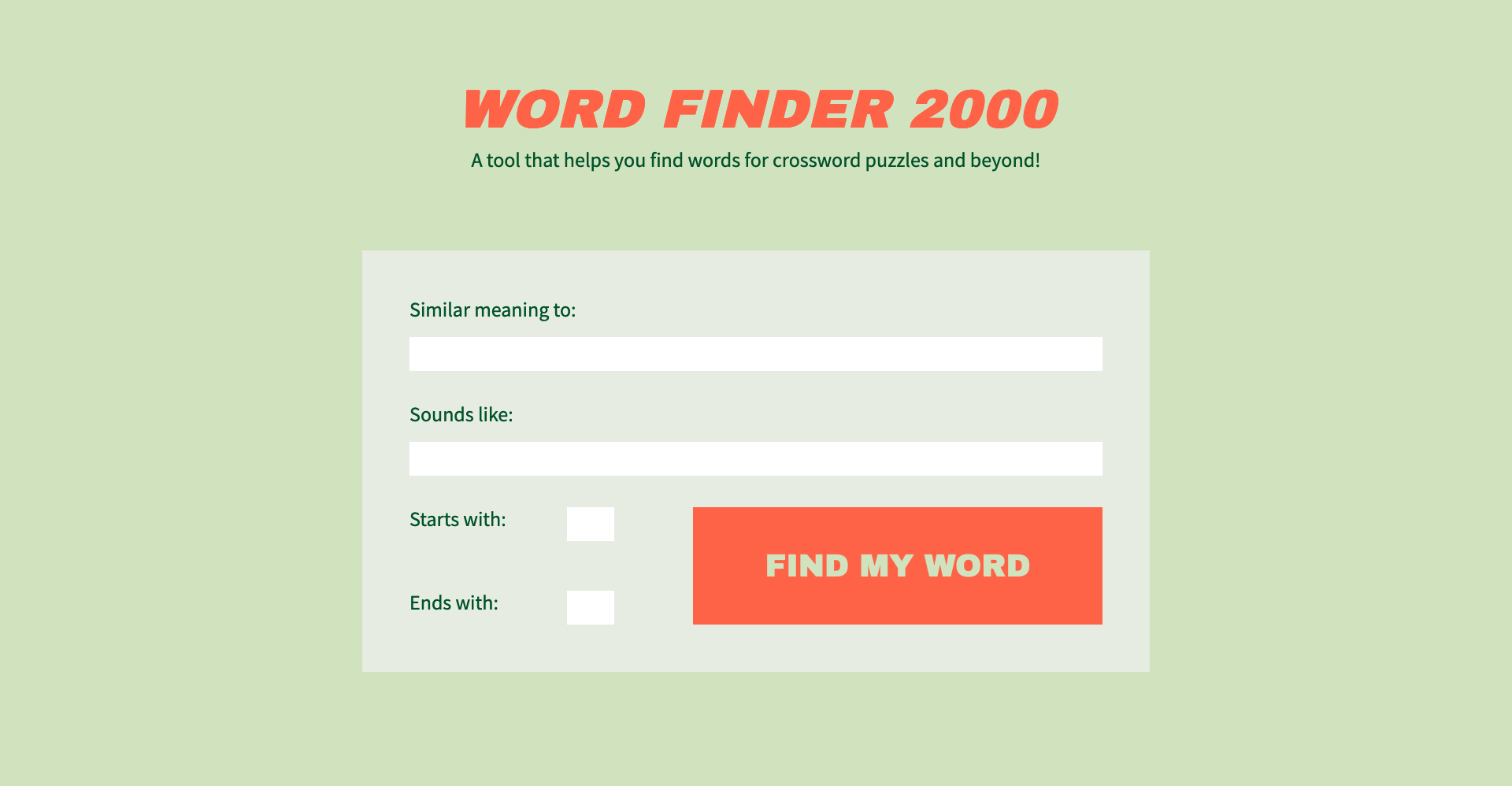 Screenshot of the word finder app